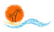 Vector logo. ocean waves, palm trees and sun