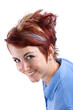 redhead with a short and funky hairstyle