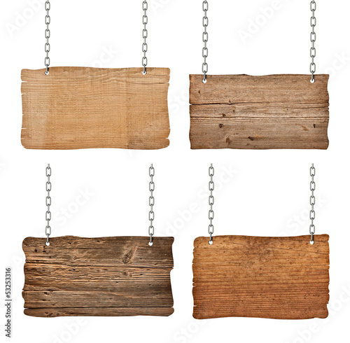 Photo: wooden sign with chain hanging background message wooden sign with chain hanging background message