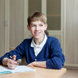 Diligent student sitting at desk, classroom