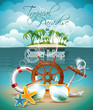 Vector: Vector Summer Flyer with palm trees and shipping elements. Vector Summer Flyer with palm trees and shipping elements.