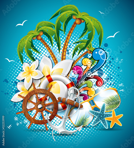 Vector: Vector SummerFlyer Design with palm trees and shipping elements. Vector SummerFlyer Design with palm trees and shipping elements.