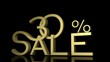 3d letters forming thirty percent symbol and the word sale