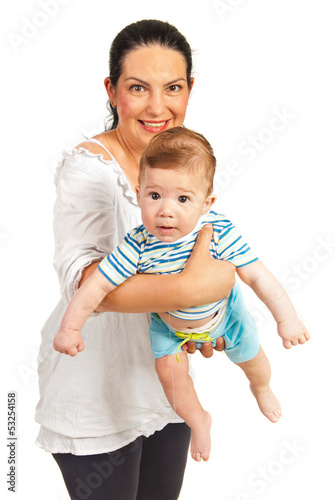 Photo: Mother holding baby with long drool Mother holding baby with long drool