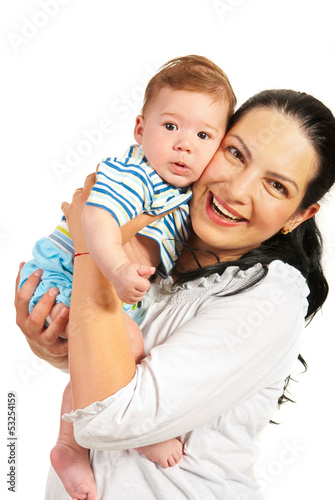 Photo: Happy mother holding baby boy Happy mother holding baby boy