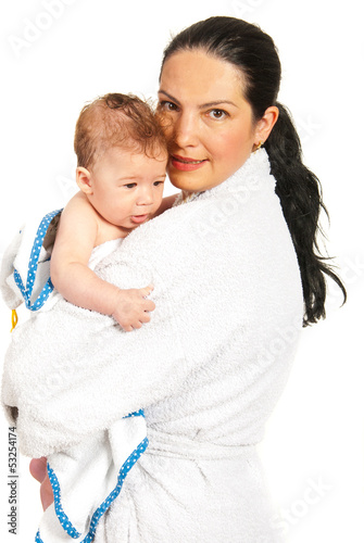 Photo: Happy mother and son after bath Happy mother and son after bath