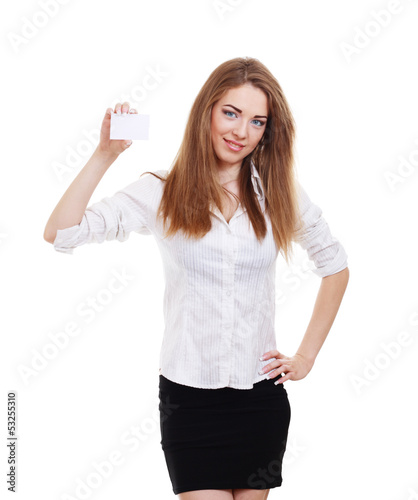 Photo: woman holds card woman holds card
