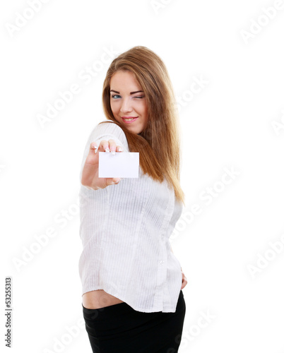 Photo: woman holds card woman holds card