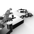 Themis statue and handcuffs over white background