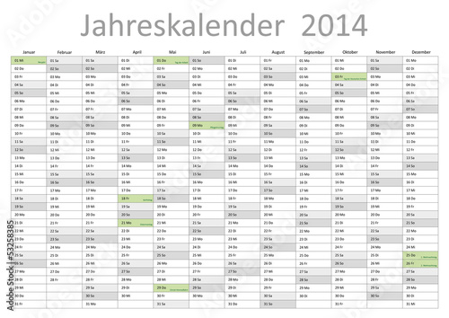Vector: Kalender 2014 Jahresplaner Jahreskalender Gesetzliche Feiertage Kalender 2014 Jahresplaner Jahreskalender Gesetzliche Feiertage