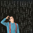 Nerd geek businessman student teacher chalk exclamation marks