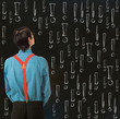 Nerd geek businessman student teacher chalk exclamation marks