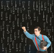 Nerd geek businessman student teacher chalk exclamation marks