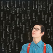 Nerd geek businessman student teacher chalk exclamation marks