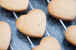 Close up of freshly baked heart shaped cookies