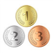 Golden, silver and bronze medal set. clipping path,
