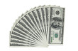 one hundred dollar banknotes on white background