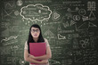 Anxious female student in class with written board
