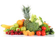 Assortment of fresh fruits and vegetables, isolated on white