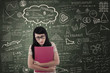 Asian female student look down in class