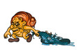 Horrid troll with fish in nets