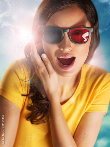 Photo: Portrait of happy woman with stereo glasses Portrait of happy woman with stereo glasses