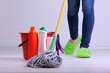 Cleaning floor in room close-up