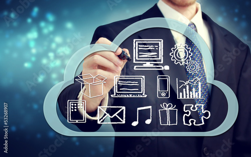 Illustration: Businessman with cloud computing concept Businessman with cloud computing concept