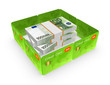 Ilustración: Dollars behind the wall of credit cards. Dollars behind the wall of credit cards.