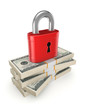 Green lock on a stack of dollars.