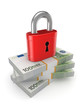 Green lock on a stack of euro.