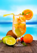 Summer drink with blur beach on background