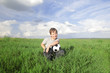 Photo: happy boy with ball outdoors happy boy with ball outdoors