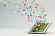 Tablet PC with cloud of application icons