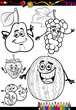 cartoon fruits set for coloring book