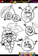 cartoon fruits set for coloring book