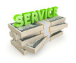 Illustration: Word SERVICE and stack of dollars. Word SERVICE and stack of dollars.