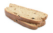 Two slices of whole wheat bread isolated on white background