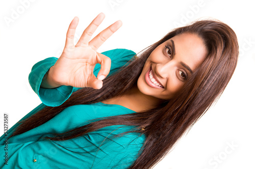 Photo: Beautiful mix race woman showing Ok sign Beautiful mix race woman showing Ok sign