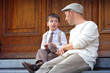 Young father and son outdoors in city
