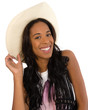 Attractive African American woman in a white hat