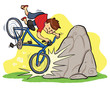 Hit A Rock. A boy cycling and then hit a rock.