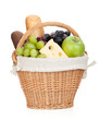 Picnic basket with bread and fruits