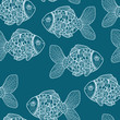 Seamless blue background with fish