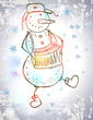 Funny snowman with accordion, dancing