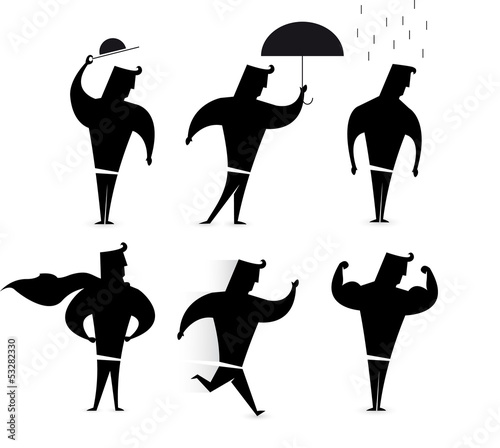 Illustration: Gentleman character set / Hero Silhouette actions Gentleman character set / Hero Silhouette actions