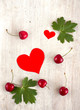 canvas print picture - red sweet cherry and hearts