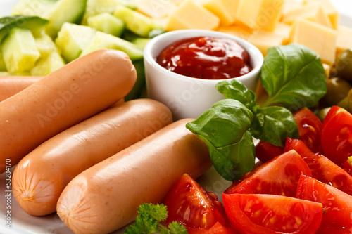 Photo: Appetizer - sausages, cheese and vegetables Appetizer - sausages, cheese and vegetables