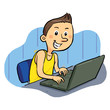 Laptop Geek. Boy browsing internet with laptop. vector eps8.