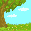 Landscape with tree and flowers